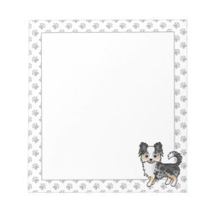 Blue Merle Long Coat Chihuahua Cartoon Dog & Paws Notizblock