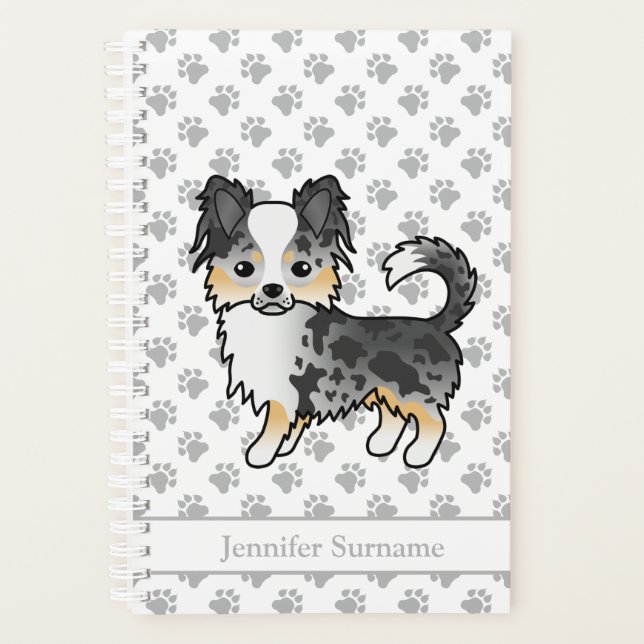 Blue Merle Long Coat Chihuahua Dog & Custom Text Planer (Vorderseite)