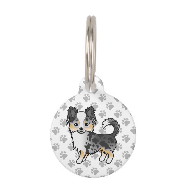 Blue Merle Long Coat Chihuahua Niedlicher Cartoon  Haustiermarke (Vorderseite)