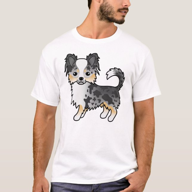 Blue Merle Long Coat Chihuahua Niedlicher Cartoon  T-Shirt (Vorderseite)