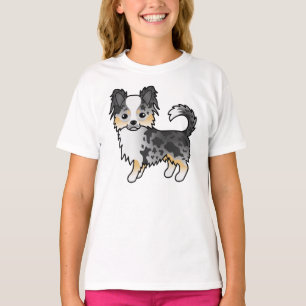 Blue Merle Long Coat Chihuahua Niedlicher Cartoon  T-Shirt