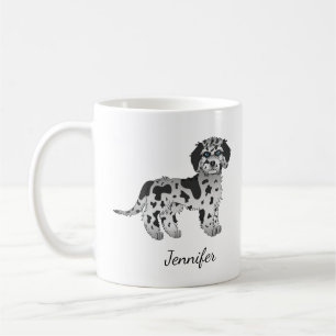 Blue Merle Mini Goldendoodle Cartoon Dog & Name Kaffeetasse