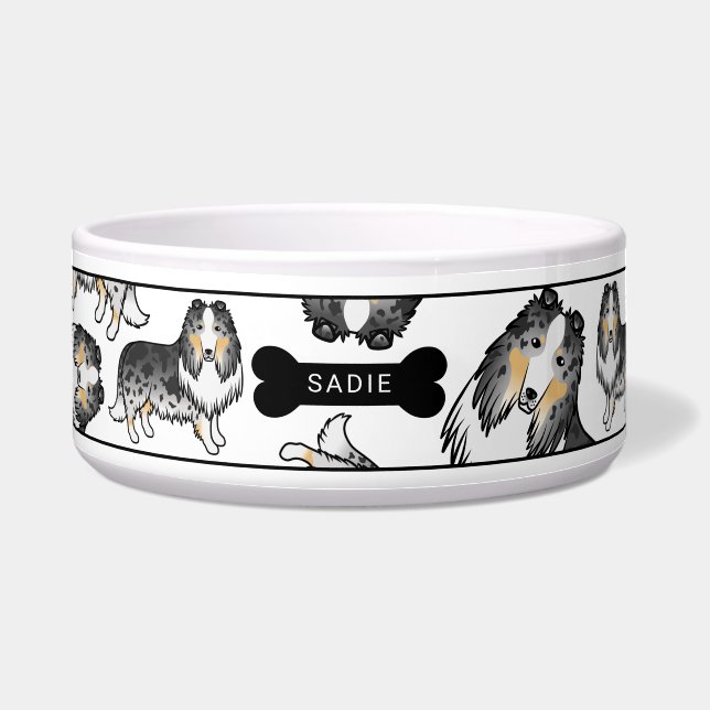 Blue Merle Rough Collie Hunde Muster & Name Napf (Vorderseite)