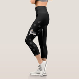 Blue Merle Rough Collie Niedlich Cartoon Dog & Paw Capri Leggings