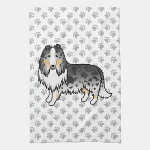 Blue Merle Rough Collie Niedlich Cartoon Dog & Paw Geschirrtuch