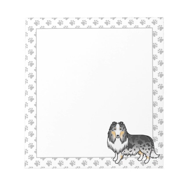 Blue Merle Rough Collie Niedlich Cartoon Dog & Paw Notizblock (Vorderseite)