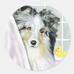 Blue Merle Sheltie Bath Runder Aufkleber