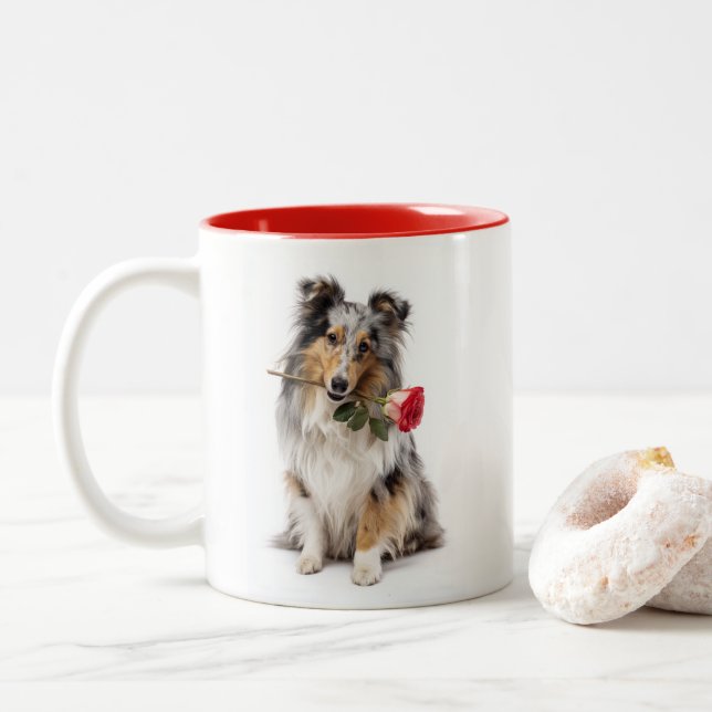 Blue Merle Sheltie Love Zweifarbige Tasse (Mit Donut)