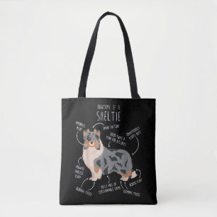 Blue Merle Sheltie Shetland Sheepdog Anatomie, Fun Tasche