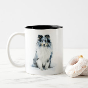 BLUE MERLE Shetland Sheepdog Aquarell-Kunst Zweifarbige Tasse