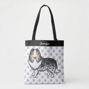 Blue Merle Shetland Sheepdog Cartoon Dog & Name Tasche
