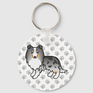 Blue Merle Shetland Sheepdog Cartoon Dog & Paws Schlüsselanhänger
