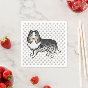 Blue Merle Shetland Sheepdog Cartoon Dog & Paws Serviette