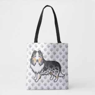 Blue Merle Shetland Sheepdog Cartoon Dog & Paws Tasche
