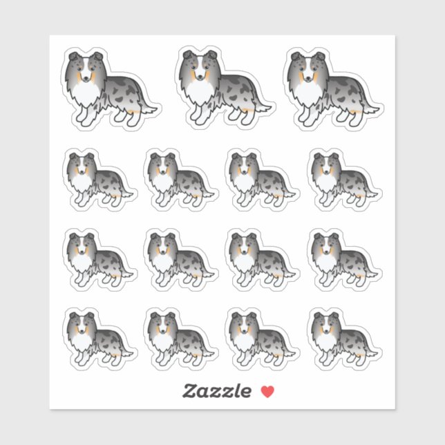 Blue Merle Shetland Sheepdog Cartoon Hunde Aufkleber (Blatt)