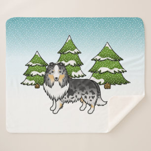 Blue Merle Shetland Sheepdog im Winterwald Sherpadecke