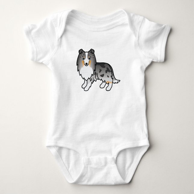Blue Merle Shetland Sheepdog Sheltie Cartoon Dog Baby Strampler (Vorderseite)