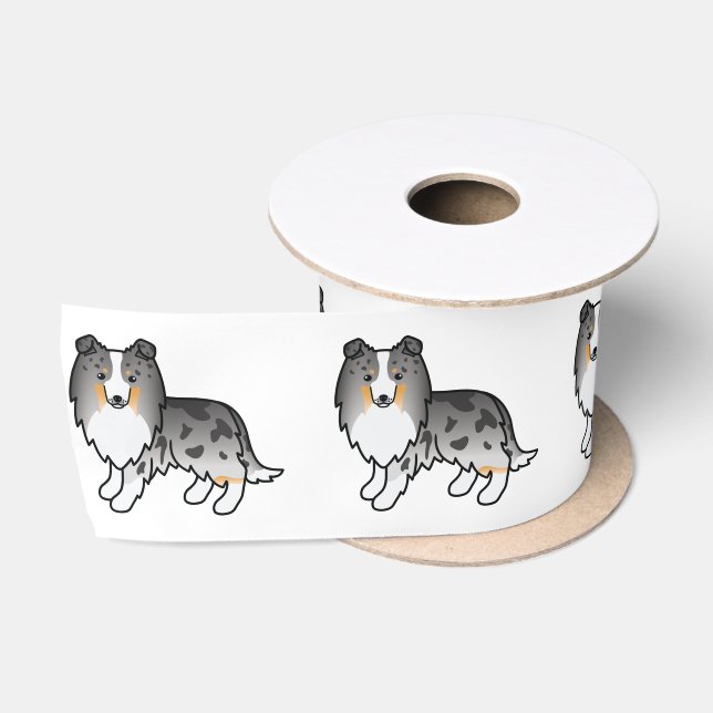 Blue Merle Shetland Sheepdog Sheltie Cartoon Dog Satinband (Spule)