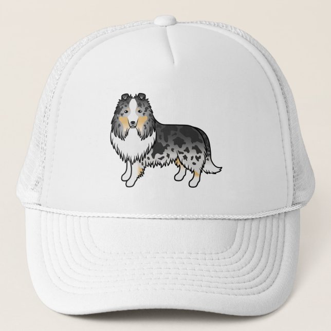 Blue Merle Shetland Sheepdog Sheltie Cartoon Dog Truckerkappe (Vorderseite)