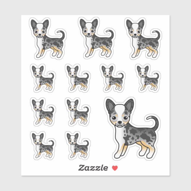 Blue Merle Smooth Coat Chihuahua Niedlich Cartoon  Aufkleber (Blatt)