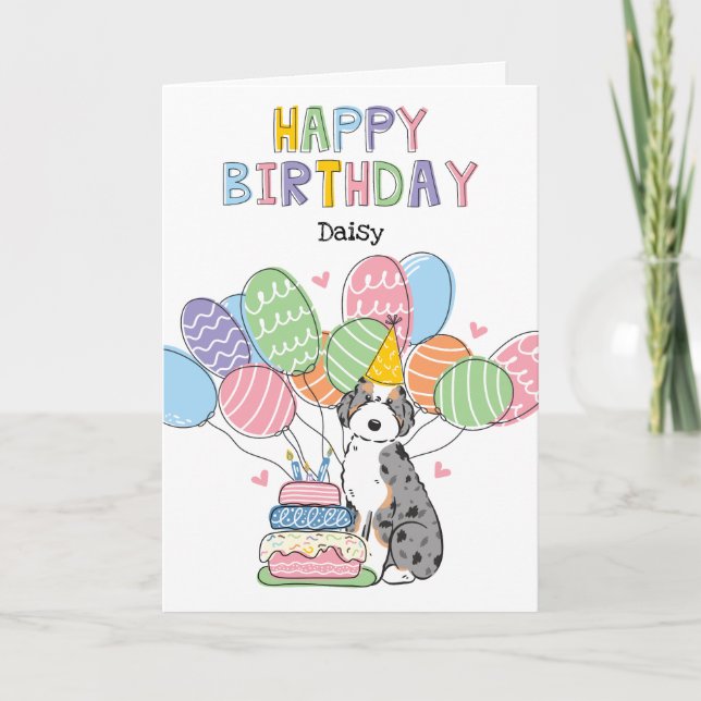 Blue Merle Tan Aussiedoodle Happy Birthday Karte (Vorderseite)