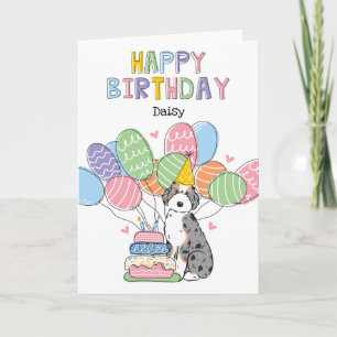 Blue Merle Tan Aussiedoodle Happy Birthday Karte