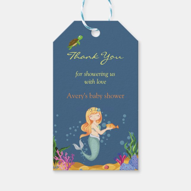 Blue Mermaid Baby Dusche Vielen Dank für Ihre Gesc Geschenkanhänger (Vorderseite)