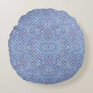 Blue Mermaid Fish Scales Holographic Trendy Glam Rundes Kissen