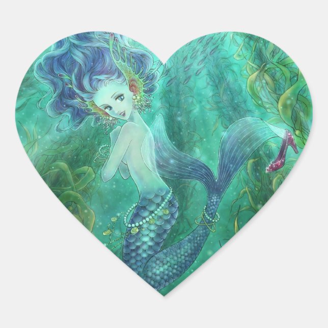 Blue Mermaid Heart Sticker (Vorderseite)