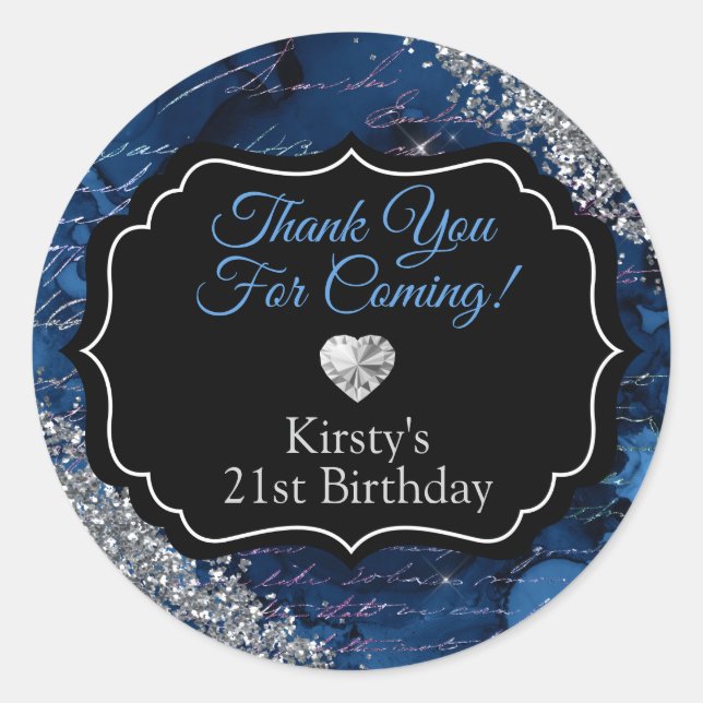 Blue Mermaid Letters Silver Glitzer Vielen Dank Runder Aufkleber (Vorderseite)