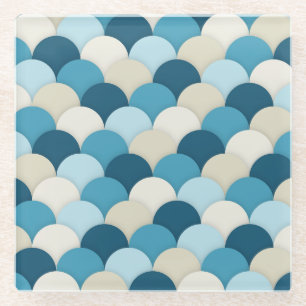 Blue Mermaid Scallop Muster Moderne Technik Glasuntersetzer
