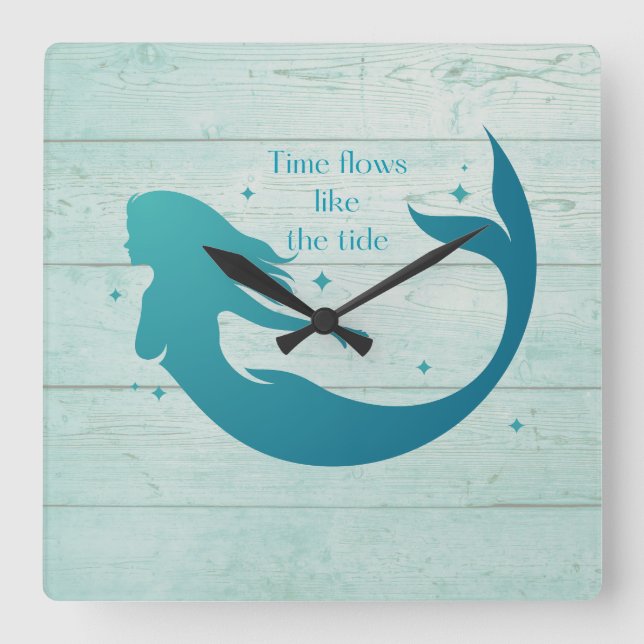 Blue Mermaid Wall Clock Quadratische Wanduhr (Vorderseite)
