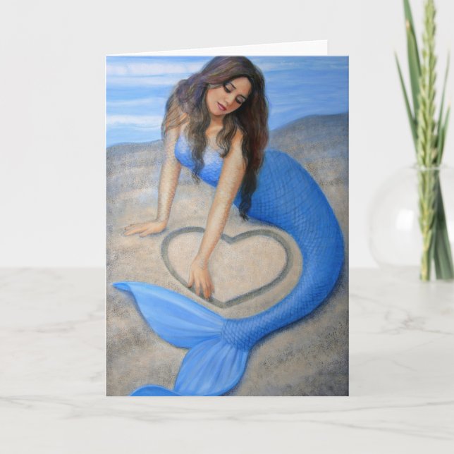 Blue Mermaid's Heart Fantasy Art Grußkarte Karte (Vorderseite)