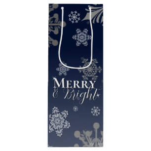 Blue Merry and Bright Snowflakes Weihnachten Geschenktüte Für Weinflaschen