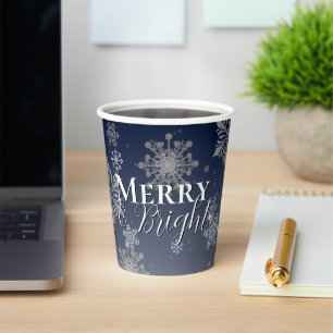 Blue Merry and Bright Snowflakes Weihnachten Pappbecher