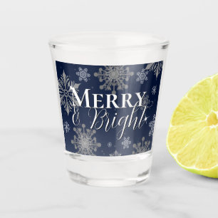 Blue Merry and Bright Snowflakes Weihnachten Schnapsglas