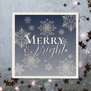 Blue Merry and Bright Snowflakes Weihnachten Serviette