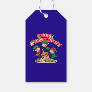 Blue Merry Chrismukkkah mit Elves und Dreidels Geschenkanhänger