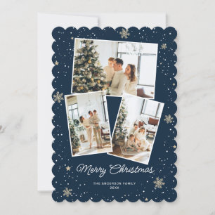 Blue Merry Christmas Foto Collage Cards Feiertagskarte