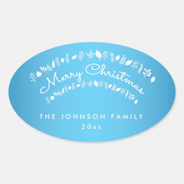 Blue Merry Christmas Oval Stickers (Vorderseite)