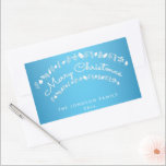 Blue Merry Christmas Rectangle Stickers<br><div class="desc">Frohe Weihnachts-Blau-Weiß-Rechteck-Aufkleber mit veränderbarem Text</div>