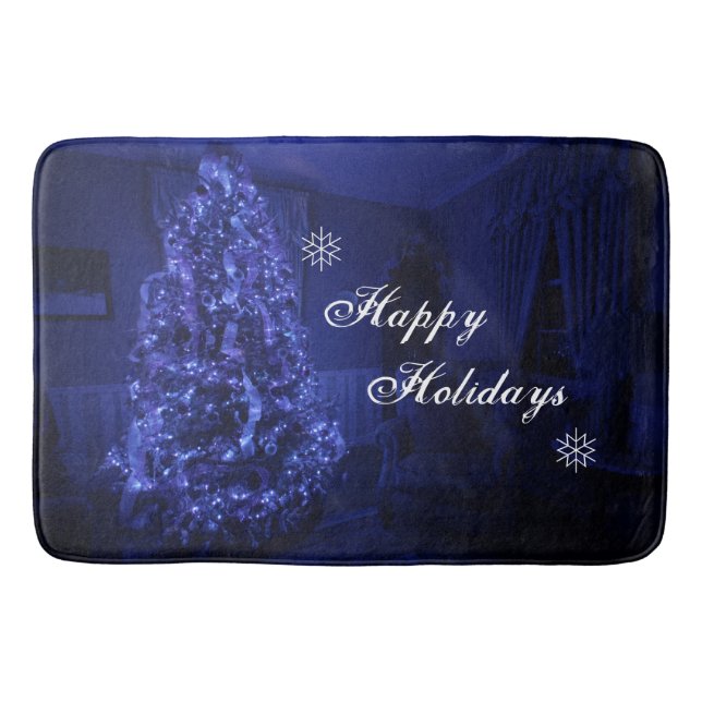 Blue Merry Christmas Tree Lights Badematte (Vorderseite)