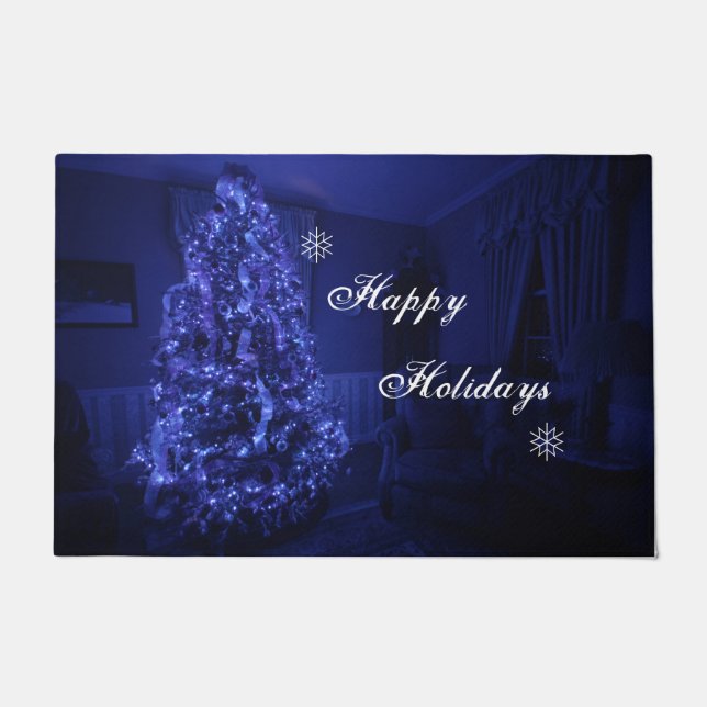 Blue Merry Christmas Tree Lights Fußmatte (Vorderseite)