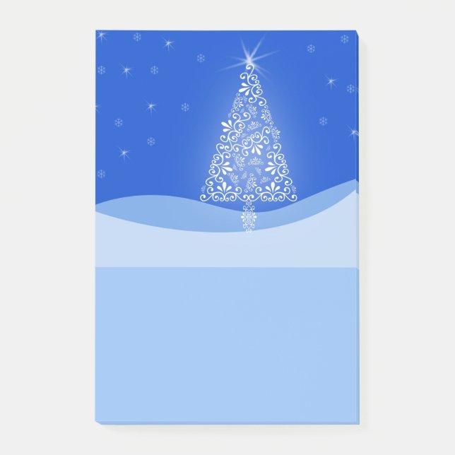 Blue Merry Christmas Tree Starry Night Post it Post-it Klebezettel (Vorderseite)