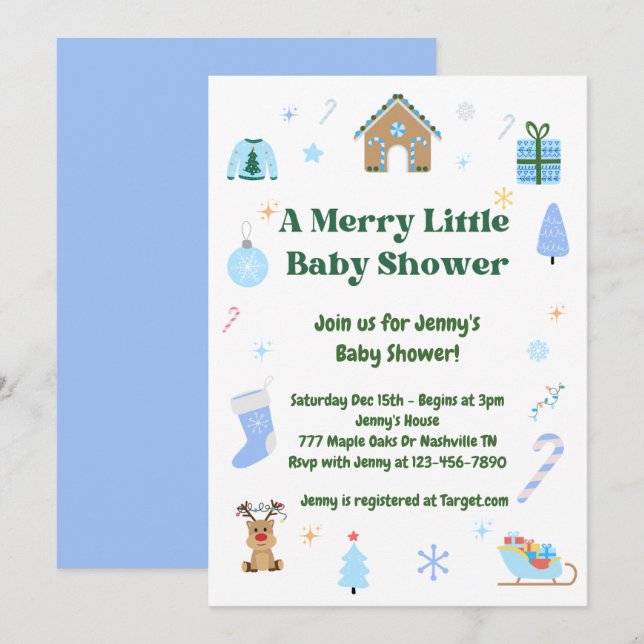 Blue Merry Little Baby Shower Boy Einladung (Vorne/Hinten)