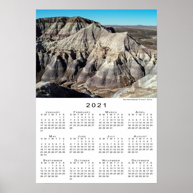 Blue Mesa Badlands Wüstengebirge 2021 Kalender Poster (Vorne)