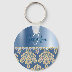 Blue Metallic, Damask Imitate Satin Rhinestones Schlüsselanhänger