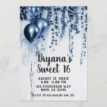 Blue Metallic Party Balloons Ivy White Sweet 16
