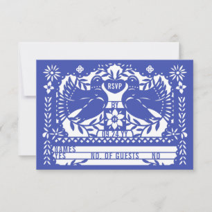 Blue Mexican Fantail Doves Papado Picado RSVP Karte