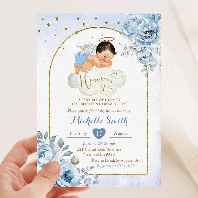 Blue Mexican Little Angel Heaven Sent Baby Dusche Einladung (Von Creator hochgeladen)